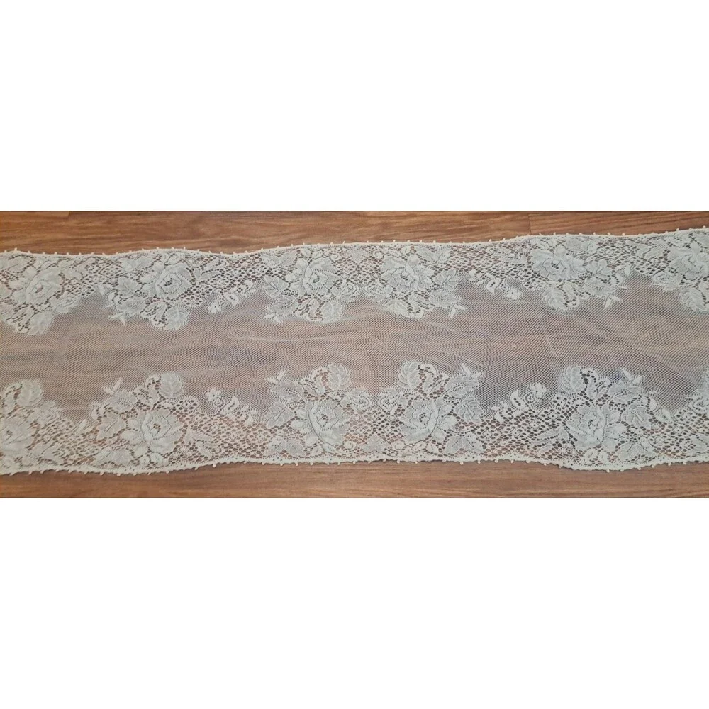 White Lace Mesh Table Runner Dresser Scarf Floral Roses Romance Country 58x12